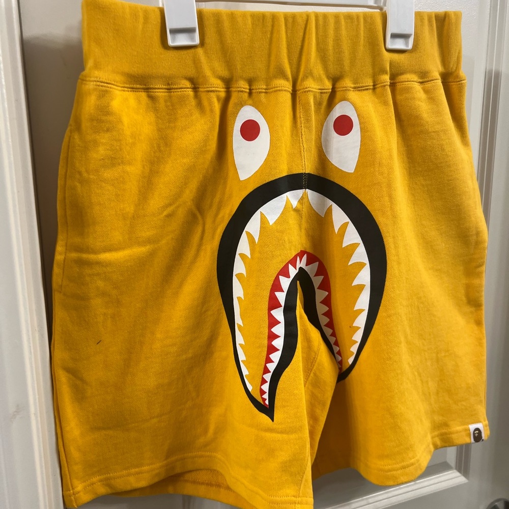 Bape Yellow Athletic Shark Design Shorts